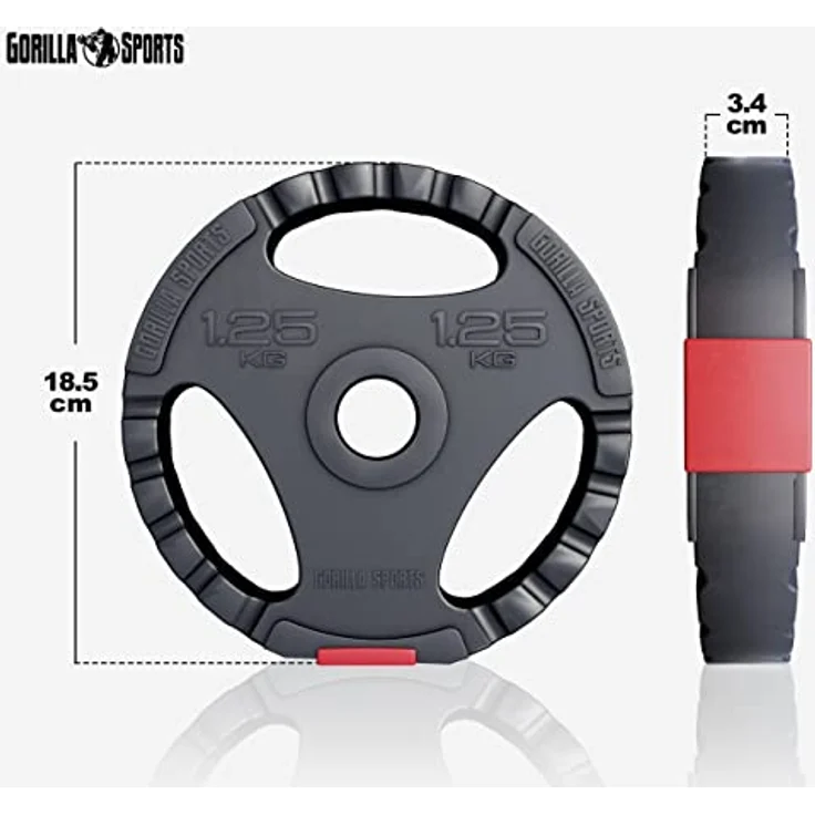 GORILLA SPORTS® Hantelset - 100kg, Langhantelstange 170cm, SZ Curlstange 120cm, 2x Kurzhanteln, Gewichte 4x1,25kg / 4x2,5kg / 4x5kg / 4x10kg, mit 8 Sternverschlüsse, Ø 30 mm, Kunststoff - Hantel Set – Bild 4