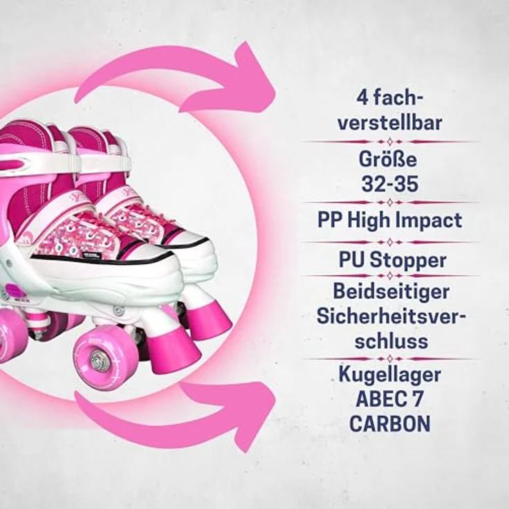 Best Sporting Rollschuhe, Größe verstellbar, ABEC 7 Carbon, pink-weiß pink/weiß, 32 - 35 – Bild 4