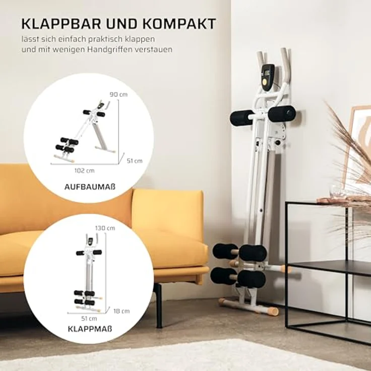 SportPlus Bauchtrainer SP-ALB-011-W, klappbare Sit-up Bank mit 4-fach verstellbarem Trainingswinkel, LCD-Display und bis 100 kg belastbar, weiß – Bild 6