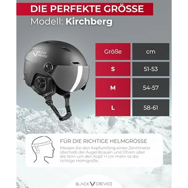 BLACK CREVICE Skihelm Kirchberg mit Visier, schwarz, M (54-57cm), atmungsaktiv und verstellbar, CE-zertifiziert – Bild 5