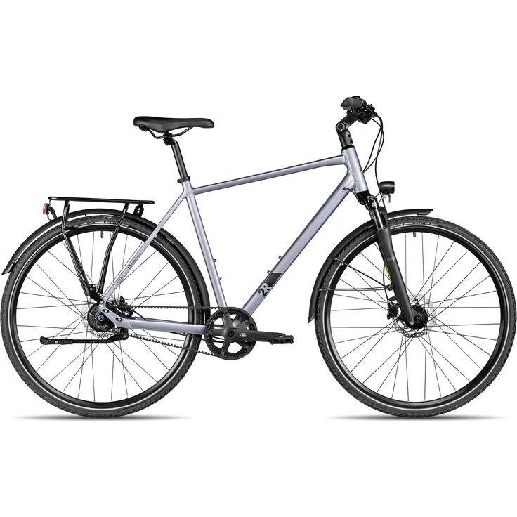 2R Manufaktur TRX TWO, Herren-Citybike 28 Zoll, silber, Federung, hydraulische Scheibenbremse, wartungsarmer Riemenantrieb