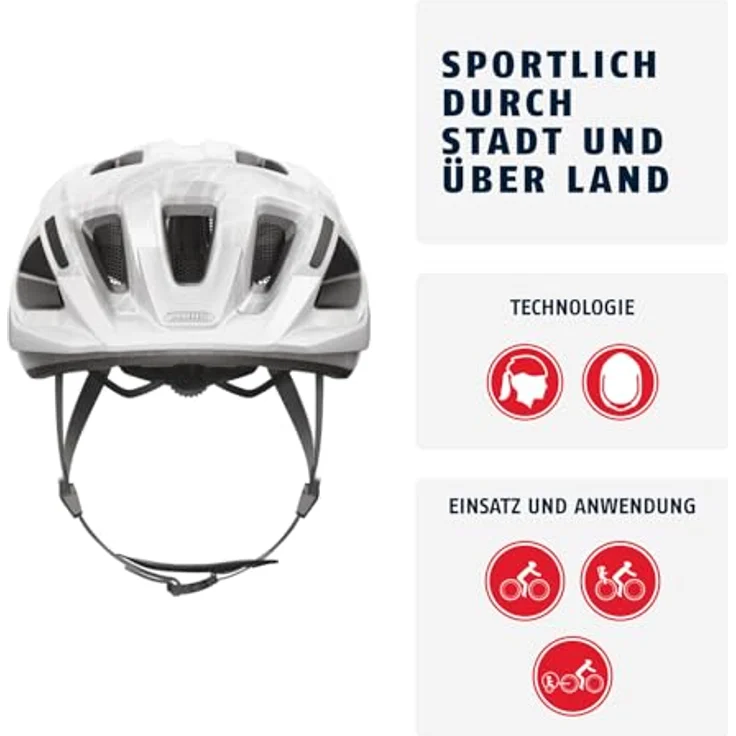 ABUS Aduro 3.0 LED, Sportlicher City-Fahrradhelm mit Rücklicht, Größe L, Weiß, Belüftungssystem und verstellbarem Kopfband – Bild 2