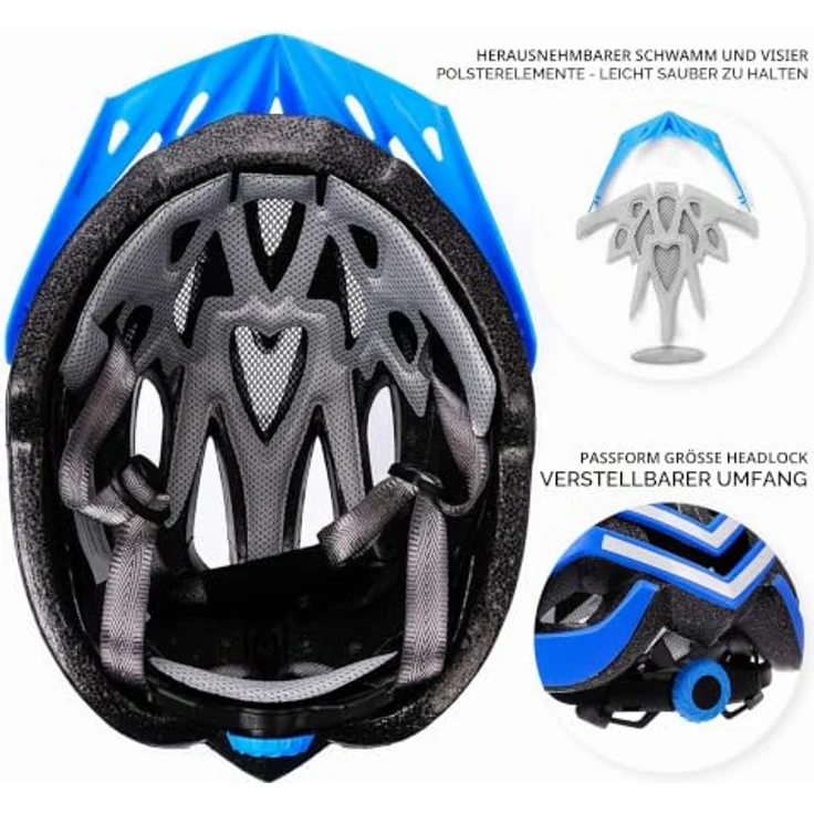 meteor® Marven Fahrradhelm, Multi-Sport Helm für Herren, Damen und Kinder, leichtes LUFTDURCHLASS-System, hygienisches Innenleben, individuell anpassbar, Insektennetz, für Mountainbike, BMX, Inliner und Scooter – Bild 3