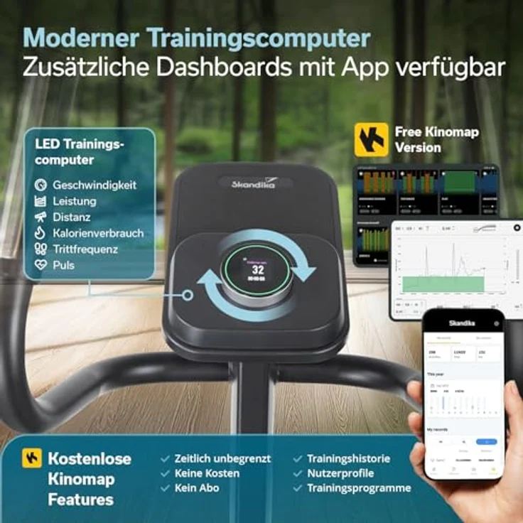 Skandika Crosstrainer Carbon P25-G, klappbar, sehr leise, Generator, 32 Widerstandsstufen, Kinomap App kompatibel, bis 150 kg, kompakt – Bild 4
