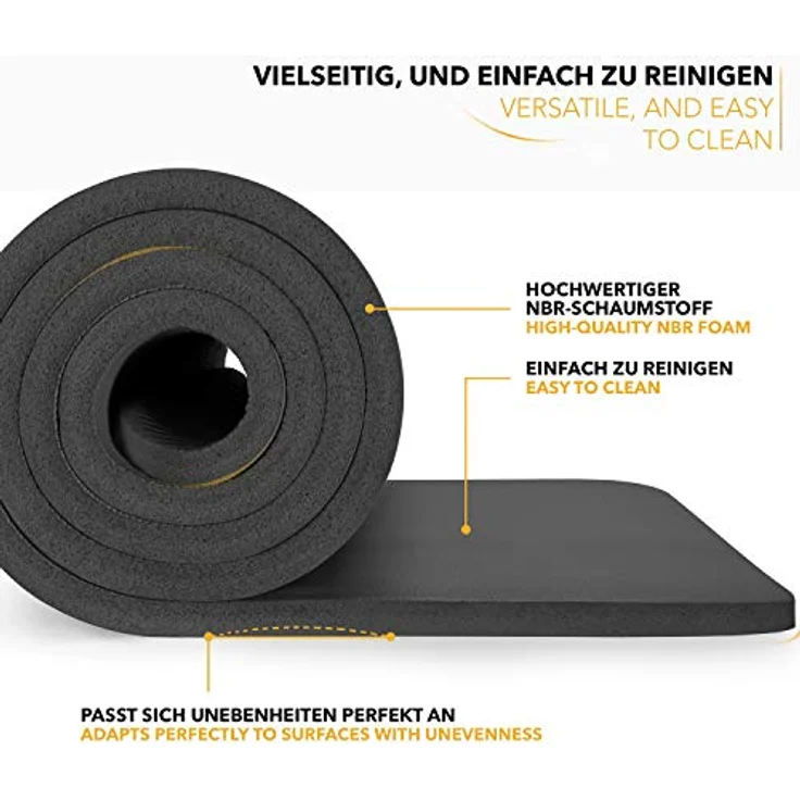 TRESKO Yogamatte Phthalatfrei, rutschfest und gelenkschonend mit Tragegurt, 185 x 60 x 1,5 cm, schwarz – Bild 5