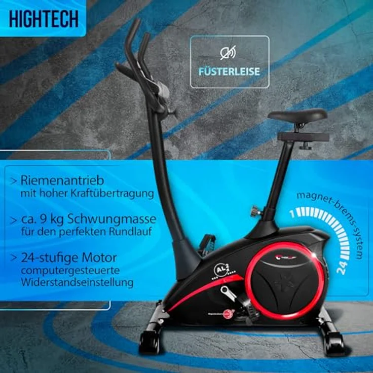 Christopeit Ergometer AL 2 S Digital, Heimtrainer Fahrrad bis 150kg, 24 Widerstandsstufen, 9kg Magnet-Bremssystem, leise, Soft-Touch-Computer, Handpulssensoren, Tablet-Halterung, schwarz, Kinomap – Bild 2
