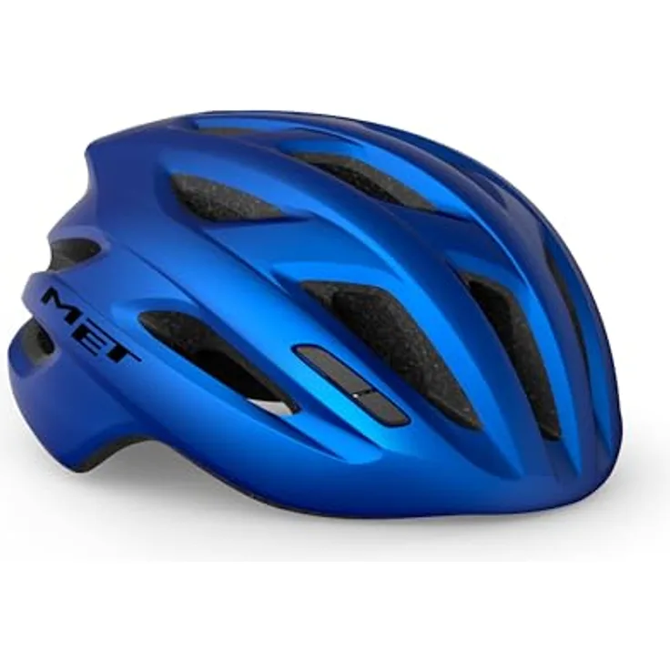 MET Idolo Helm, hochwertiger Rennradhelm in Blau Metallic Matt, Größe 52-59 cm, mit Safe-T-Klassensystem, 17 Lüftungsöffnungen und handwaschbarer Innenpolsterung