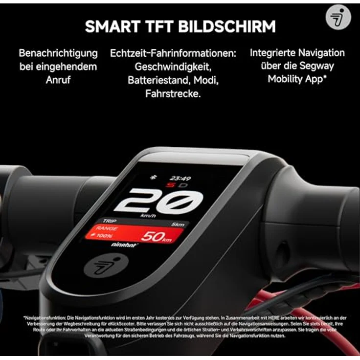 ninebot by Segway E-Scooter F3 Pro D, 500 W, 20 km/h, Eco Modus Reichweite 70 km, 10-Zoll Reifen, IPX6, Schwarz – Bild 6