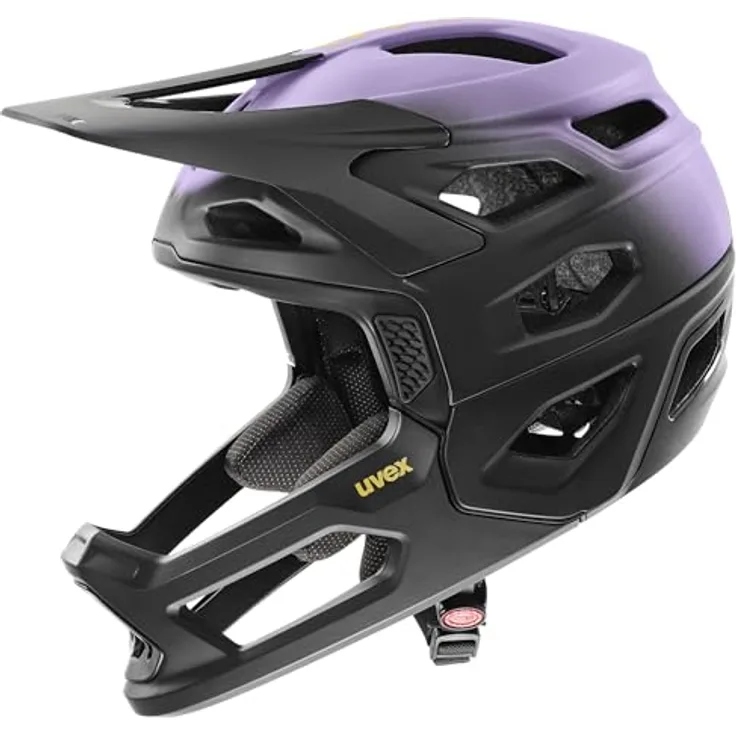 Uvex Sports Revolt Integral, Downhill- und MTB-Helm mit integrierter Sonnenblende, lila-schwarz, Größe 57-61 cm