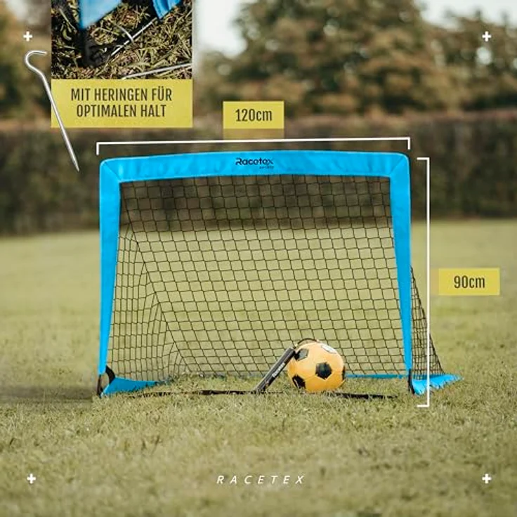 Racetex 2er Fußballtor Kinder Set, verstärkte Glasfaserstangen, transportable Tragetasche, ideal für Garten und Park – Bild 3