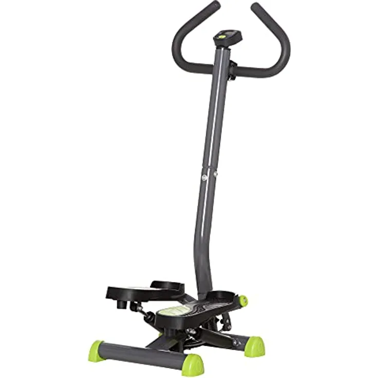 HOMCOM Stepper Fitness Swing Stepper mit LCD-Schirm und Handgriff Hometrainer für Zuhause bis 100 kg Stahl ABS Grau+Grün 55 x 44 x 108 cm