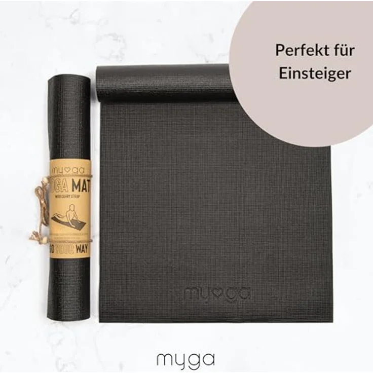 Myga Einsteiger-Yogamatte, rutschfest & leicht zu tragen, 4 mm dick, 173 cm x 61 cm, ideal für Yoga, Pilates, Meditation & Fitnessübungen, schwarz – Bild 2