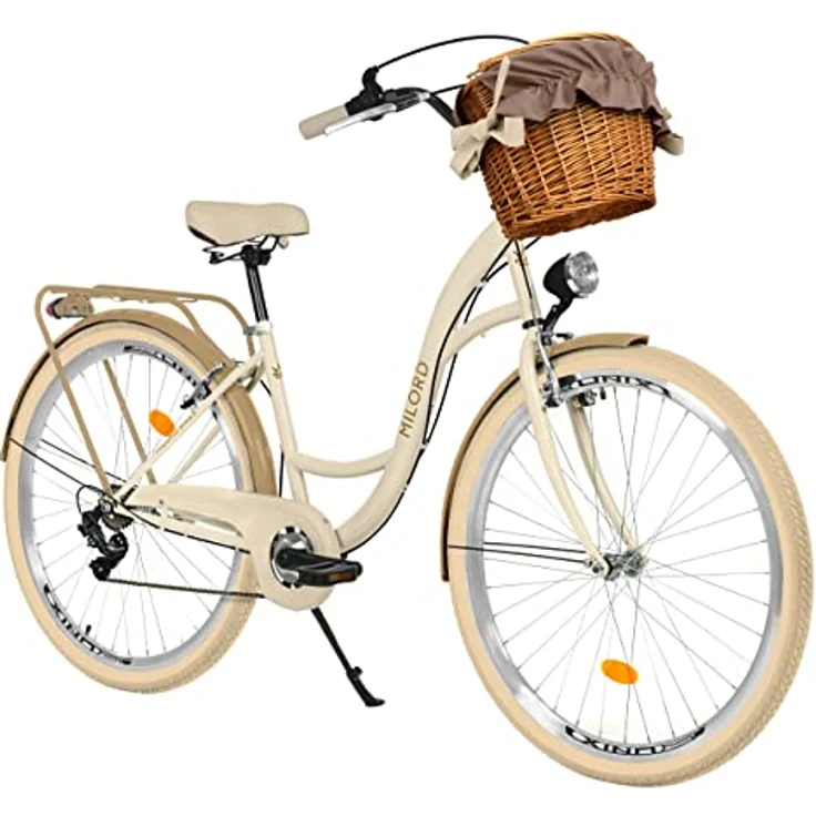 Milordbikes City-Fahrrad, Creme, 46 cm, Metallrahmen, leichtgängige 700C Reifen, inkl. Trägersystem – Bild 1