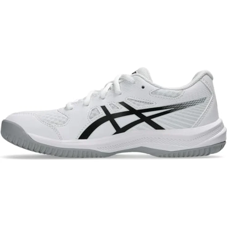Asics Upcourt 6 GS, Hallensportschuhe für Kinder aus Lederimitat mit stabilisierenden Overlays, weiß – Bild 4