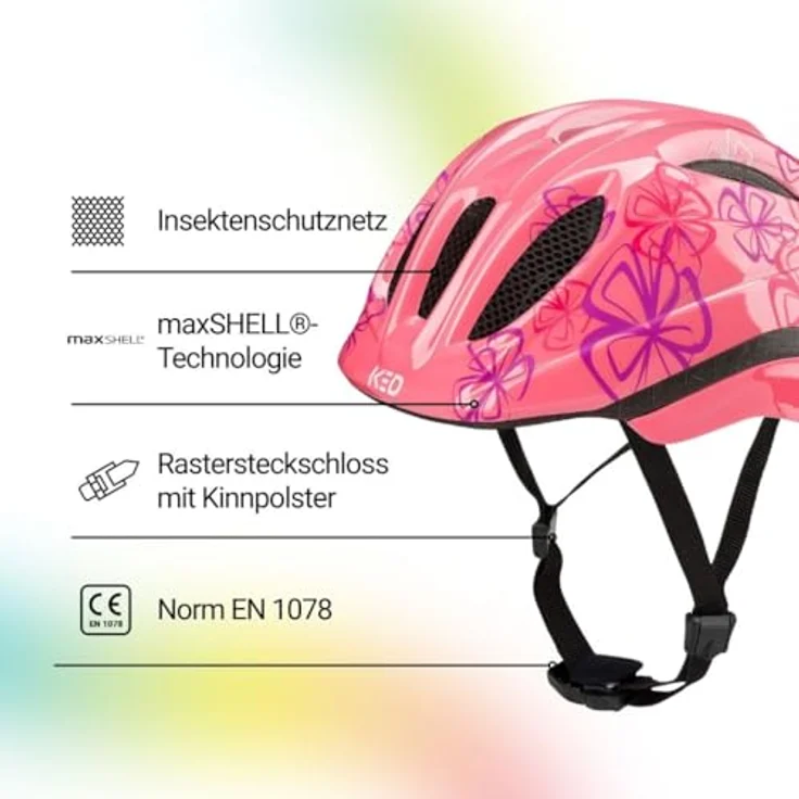 KED Meggy II Trend, Kinder Fahrradhelm mit Insektenschutznetz und integriertem LED-Rücklicht, Soft Pink Flower, 46-51 (S) – Bild 2