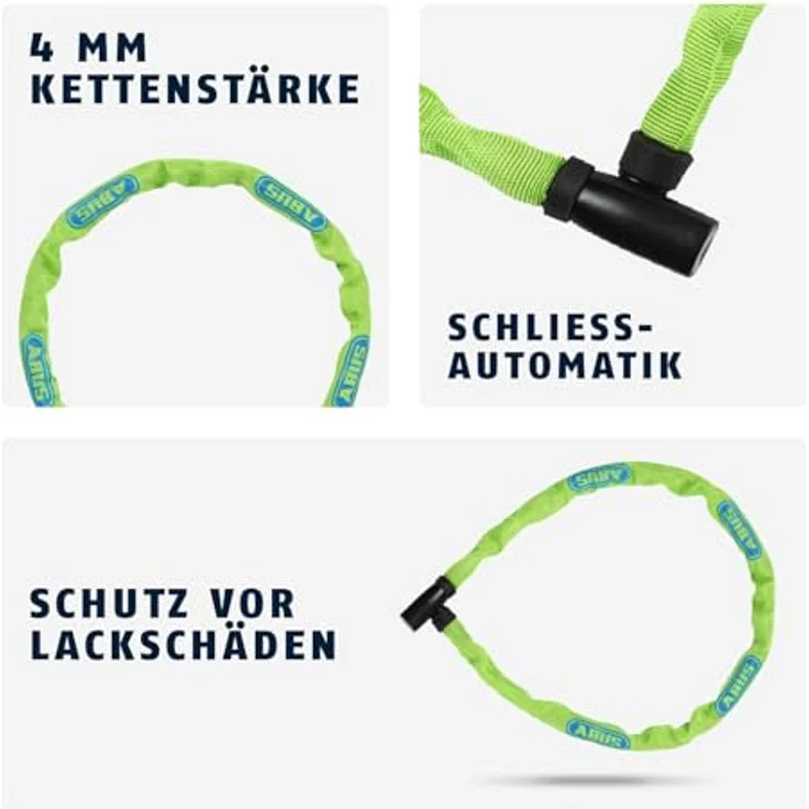 ABUS Steel-O-Chain 4804K/75, Unisex Fahrradschloss mit 4 mm dicker Stahlkette, Grün (Lime), 75 cm Länge – Bild 4