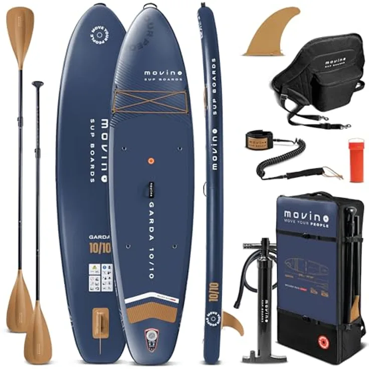 Movino SUP-Board MOVINO GARDA 2in1 Set, Allround mit 150 kg Traglast, 10'10", geschweißte Kanten, rutschfester EVA-Schaum, komplette Ausrüstung inkl. Kajaksitz, Rucksack, Pumpe, Paddel und Reparaturset