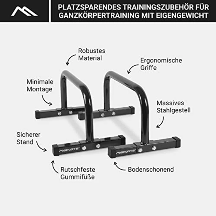 MSPORTS Low Fitness Parallettes Minibarren Professional LxBxH: 60x35x29 cm| Push-Up Bars Liegestützgriffe (Schwarz) – Bild 3