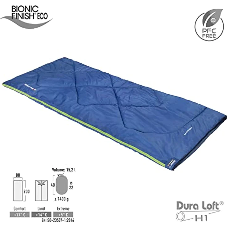 High Peak Deckenschlafsack Ceduna Sommer Trekking Schlafsack XL 2 m Leicht 1,4kg, Blau – Bild 2