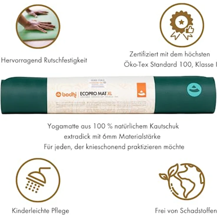Bodhi Yogamatte ECO PRO DIAMOND | Ultra Grip | 100% Naturkautschuk | Ökologisch | Profi-Matte für Pilates & Gymnastik | Ideal für dynamisches Yoga & Hot Yoga | 185 x 60 x 0,6 cm | jungle-green – Bild 3
