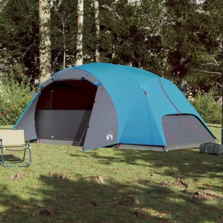 vidaXL Familienzelt, Gruppenzelt mit Belüftung Insektenschutz, Campingzelt für 8 Personen Wasserdicht, Trekkingzelt Outdoor Zelt Leicht Tragbar, Blau – Bild 4