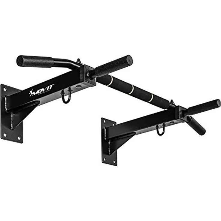 MOVIT® Profi Klimmzugstange zur Wandmontage, bis 350 kg, 4x rutschfeste Griffe + XXL Softgrip, 2x Ösen für Zubehör, schadstoffgeprüft, Schwarz, Türreck Reckstange Pull up bar