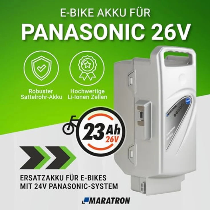 GTE Ersatz-Akku für E-Bike Panasonic 26V 23Ah, leistungsstark, kompatibel mit Kettler, Flyer, Kalkhoff, KTM und Rixe ab 2007 – Bild 3