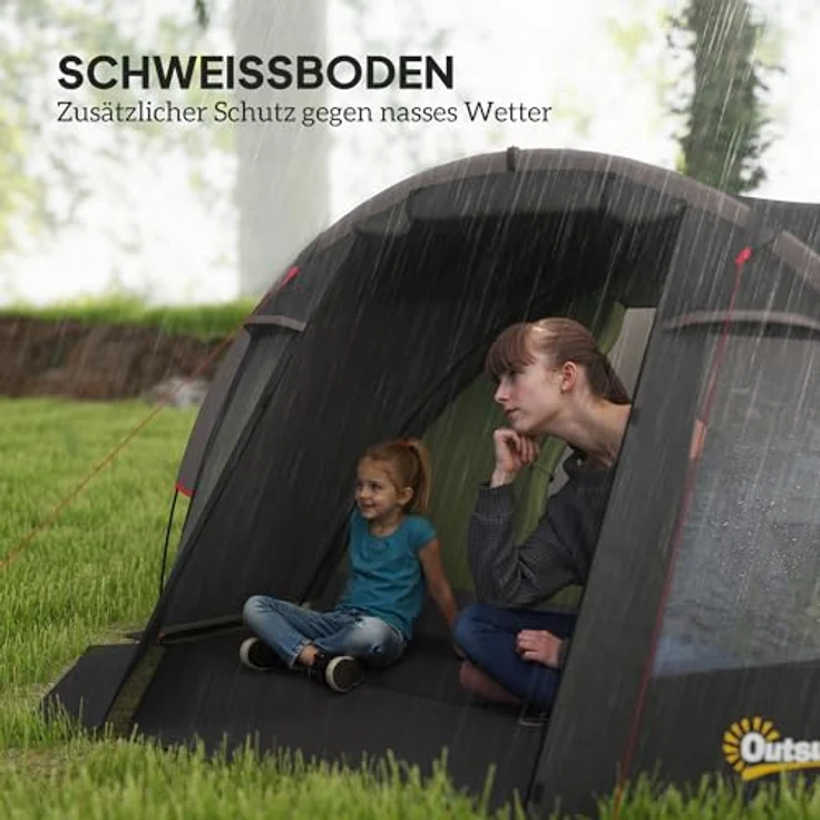 Outsunny Tunnelzelt 4 Personen, leicht und stabil, wasserdicht 3000mm Wassersäule, UV 50+, mit Vordach und Doppeltüren, ideal für Camping und Trekking – Bild 4