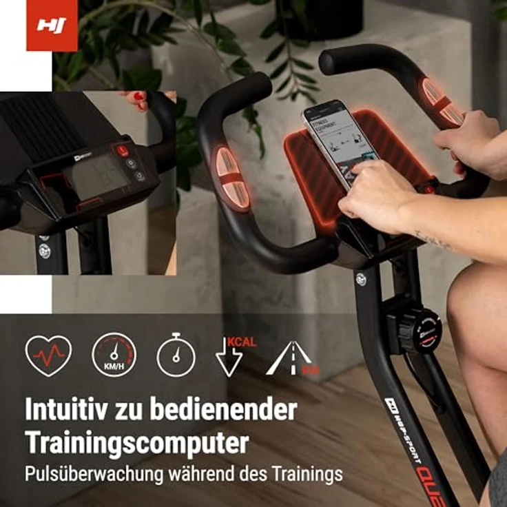 Hop-Sport Heimtrainer HS-3020X Quest, klappbarer Heimtrainer Fahrrad, magnetischer Widerstand - 10 Stufen, schwarz – Bild 3