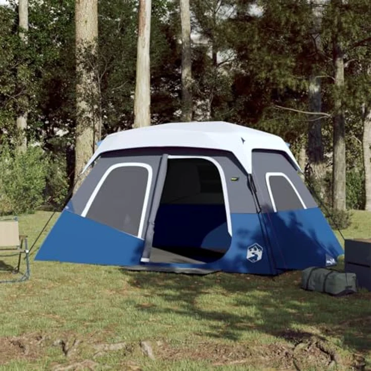 vidaXL Familienzelt, Campingzelt für 6 Personen mit LED-Beleuchtung, Quick Release Aufbau, abnehmbares Überzelt, hellblau – Bild 2
