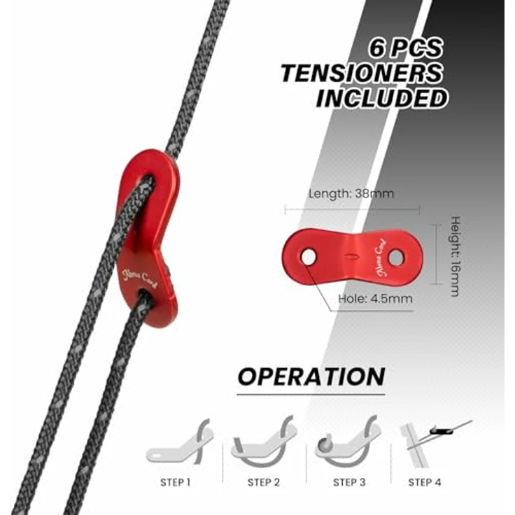 Abma Cord Abspannseile Zeltschnur, 6 Stück Seilspanner, 3mm Durchmesser, 30m Länge, reflektierende Schwarz, für Zelte und Camping – Bild 5