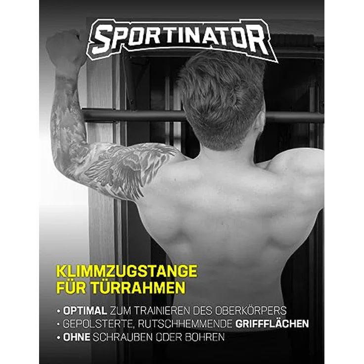 SPORTINATOR® Premium Klimmzugstange für jeden Standard Türrahmen, Maße 100 x 27 x 34 cm, mit gepolsterten Griffen und Öse für Boxsack, faltbares Design – Bild 2