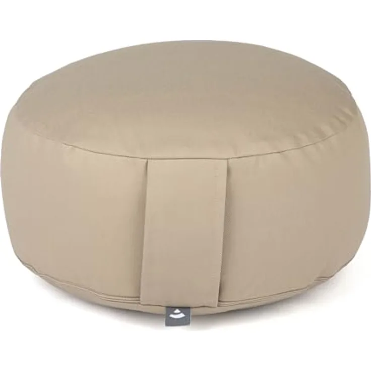 Bodhi Meditationskissen Rondo ECO | Yogakissen mit Bio Dinkelfüllung | Bezug aus 100% Baumwolle | Waschbarer Bezug mit praktischer Trageschlaufe | Höhe 20 cm (Light Taupe)