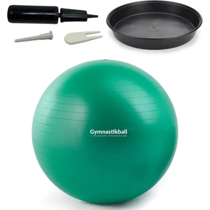 ATC Handels GmbH Gymnastikball Set Ø 45, 55, 65 & 75cm inkl. Stopperschale, Ballpumpe, Ventilöffner und Maßband - Fitness, Therapie und als Sitzball fürs Büro, 55cm, grün