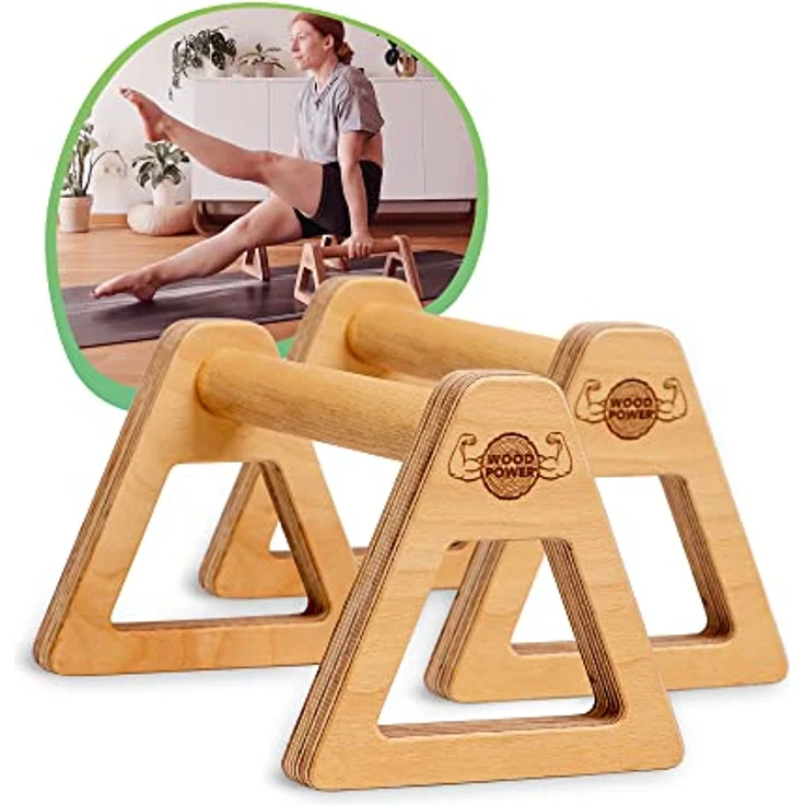 WOODPOWER® PowerBars Holz-Parallettes gelenkschonende Liegestützgriffe, Handstand-Barren & Minibarren, rutschfest für Indoor & Outdoor für Calisthenics, Körpergewichtstraining & Yoga (2 Stück) XL – Bild 1