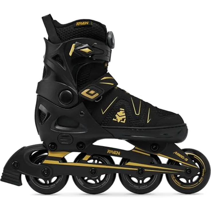 RAVEN Pulse Inline Skates PRO Gold, 2in1 Inliner und Schlittschuhe verstellbar, PU-Rollen 76 mm, Größe 40-43 (25,5-28 cm)