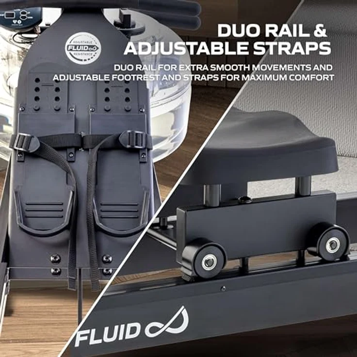 Fluid Rower Rudergerät Neon Pro XL, Rudergerät mit Twin-Tank-Technologie und Stahlrahmen, schwarz – Bild 6