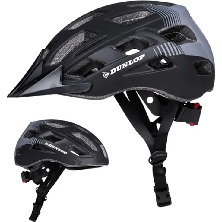 Dunlop Fahrradhelm Größe L, verstellbar 58-61 cm, mit LED-Beleuchtung und 3 Lichtmodi, Schwarz – Bild 1