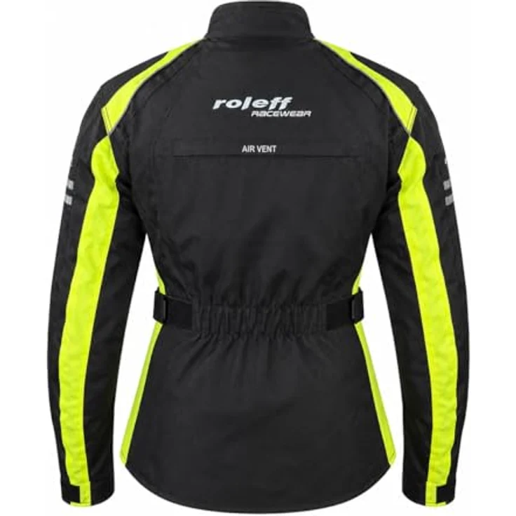 Roleff RO981 Damen Motorradjacke, schwarz-neongelb, wasserdicht, atmungsaktiv mit Protektoren, Größe L – Bild 4