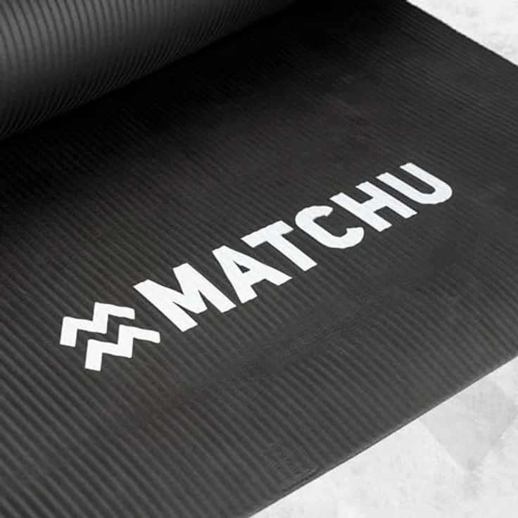 MATCHU Fitnessmatte - rutschfeste Yogamatte aus strapazierfähigem NBR, 180 x 60 x 1 cm, inkl. Tragekordel, schwarz – Bild 3