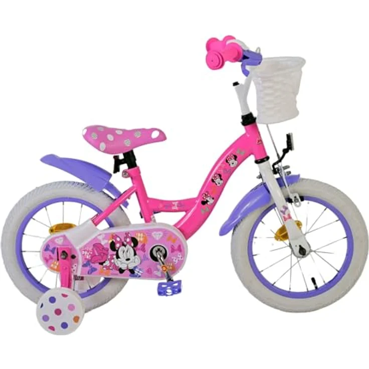 Volare Kinderfahrrad 14 Zoll Mädchenfahrrad Minnie Mouse 21412-SACB, Rücktritt, Korb, Stützräder, rosa – Bild 2