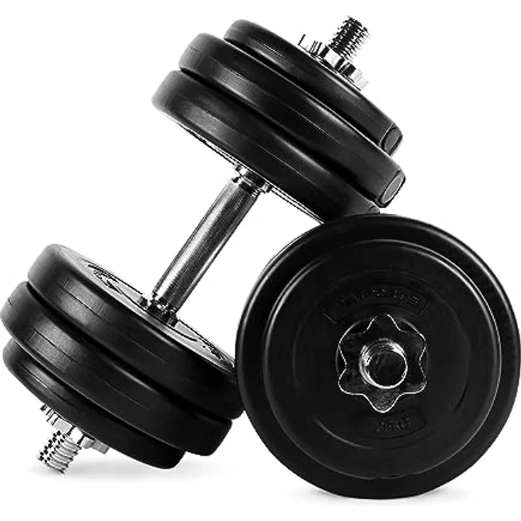 MSPORTS Hantelset Kurzhanteln 2er Set Premium 20 kg oder 30 kg Hantelstange, Hantelscheiben und Sternverschlüsse I Hantelstangen gerändelt 30/31mm Hantel (20 KG) – Bild 1