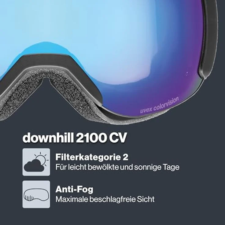 uvex downhill 2100 CV, Skibrille für Damen und Herren, kontraststeigernd, verzerrungs- & beschlagfrei, Farbe: black matt/blue-green, one size – Bild 2