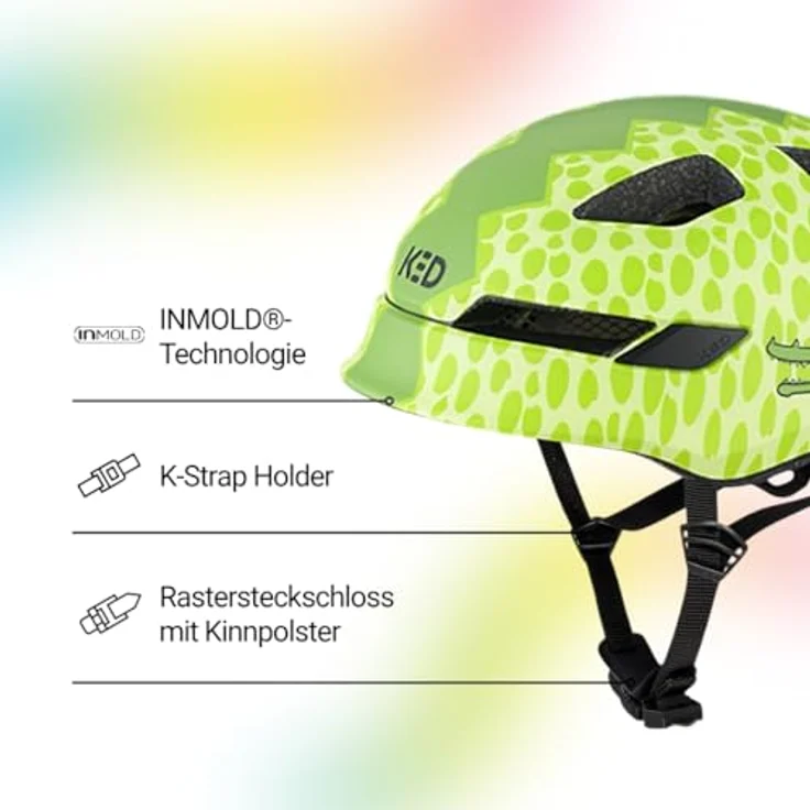 KED Pop II Lite Kinder Fahrradhelm, Ultraleichtes Design mit K-FIT System für sicheren Sitz, Farbe: Green Croco Matt, Größe: 52-56 (M) – Bild 3