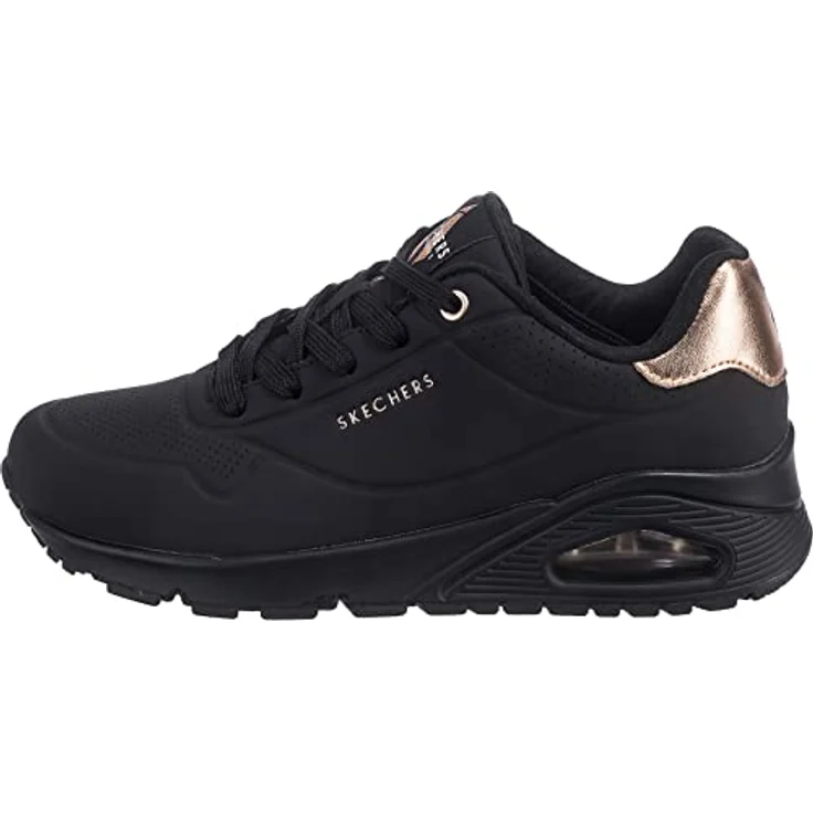 Skechers Uno-Golden Air, Damen Sneaker mit elastischen Schnürsenkeln und dämpfender Sohle, schwarz-gold – Bild 2