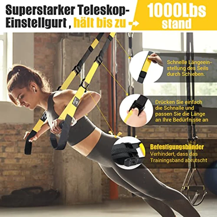 Schlingentrainer, Sling Trainer für EIN Ganzkörpertraining, Schlingentrainer für zuhause mit Großem Griff Türankerbefestigung Tragtasche, Übungsanleitung for Homegym – Bild 3