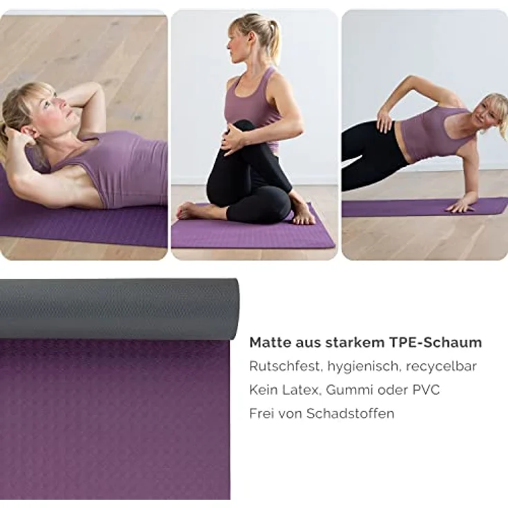 Bodhi Yoga-Set Flow | Set bestehend aus: 1 Yogamatte aus TPE, 2 Yoga-Bricks aus Eva (Moosgummi) und 1 Yoga-Gurt aus Baumwolle | Einsteiger-Set für Yoga-Anfänger (lila) – Bild 4