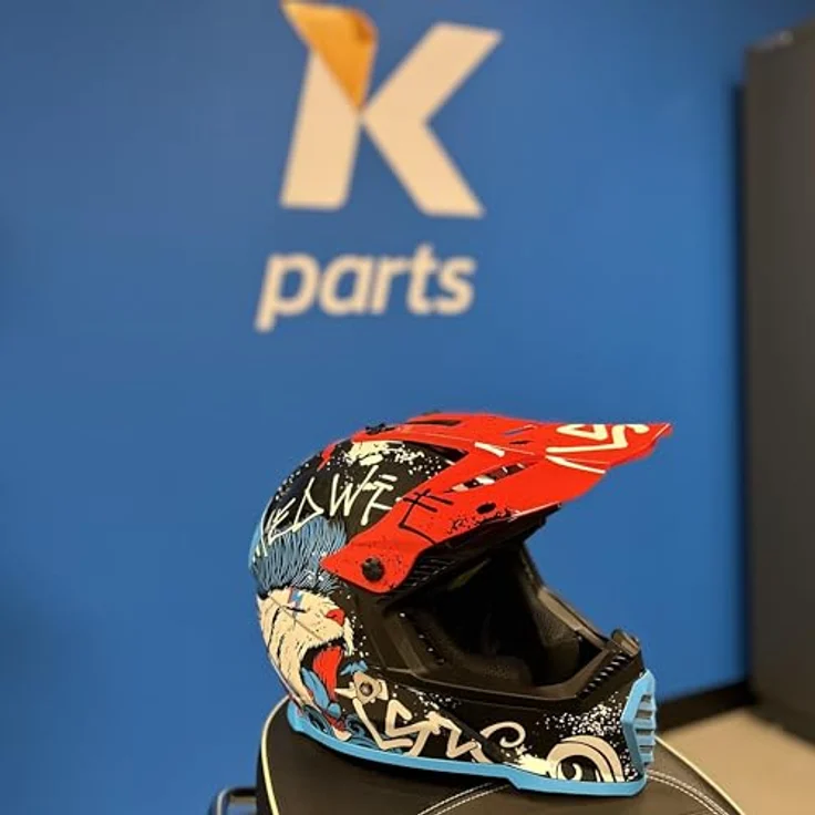 LS2 MX437 Fast Evo II Mini Starmaw, Kinder Motocross Helm, schwarz/rot/blau, KPA-Material, hypoallergen, mehrfach verdichtetes EPS, 06 homologiert, Y/M (49/50) – Bild 2