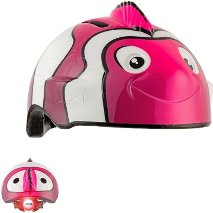 Crazy Safety Kinder Fahrradhelm 3D Tierhelm Fisch Rosa, verstellbar für 2-7 Jahre, geeignet für Fahrrad, Skateboard, Laufrad und Tretroller, mit LED-Rücklicht und 6 Belüftungsöffnungen – Bild 1