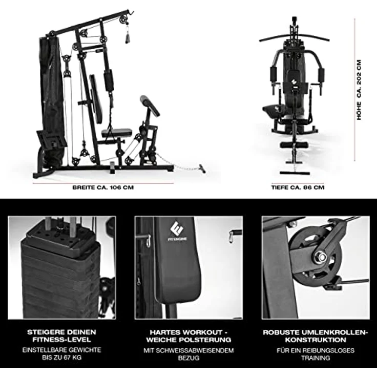 FitEngine Kraftstation | Multifunktions-Homegym für den ganzen Körper | Bis zu 67 kg einstellbare Gewichte | Hochwertiges Stahlmaterial – Bild 4